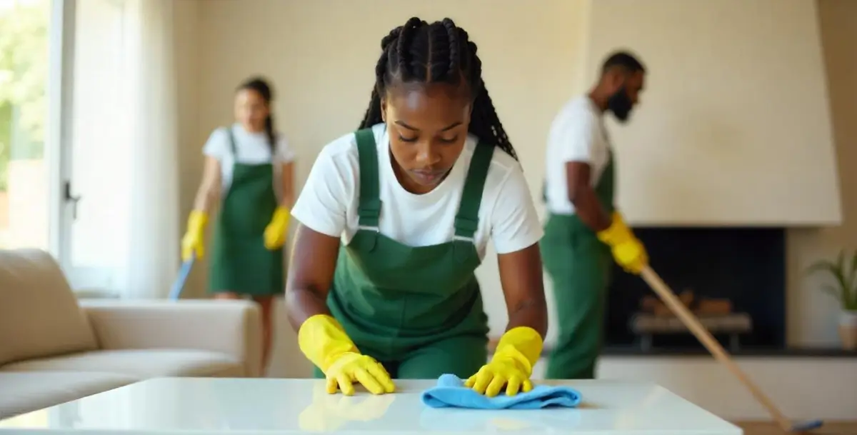 a lady cleaning the house